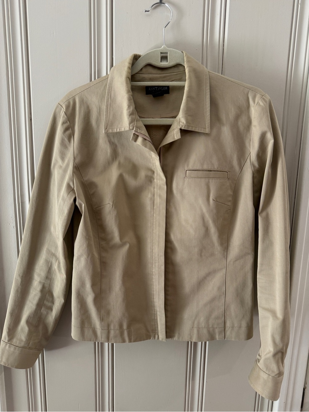 Ann Taylor Stretch Tailored Khaki Tan Jacket - Cotton Blend - Hidden Zip- Size S